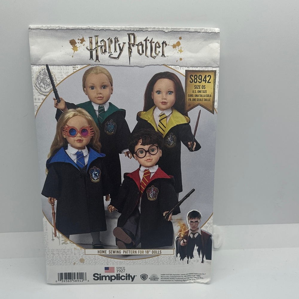 Simplicity Harry Potter Doll Sewing Pattern with House Colors